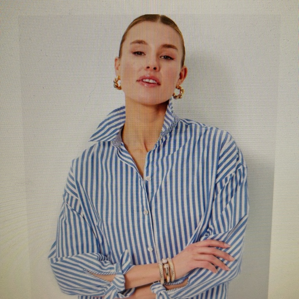 NWT Lilly Pulitzer Lesia Relaxed Button Down Shirt in Briny Blue Cabana Stripe
